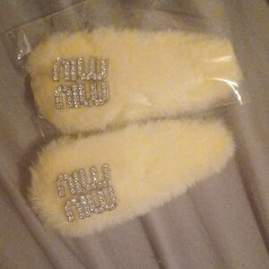 Miu Miu Yellow Furry Hair Clips with Silver Accents